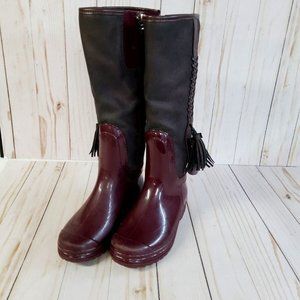Henry Ferrera K-Pom Pom Girls Burgundy Knee High Rain Boots Size 30